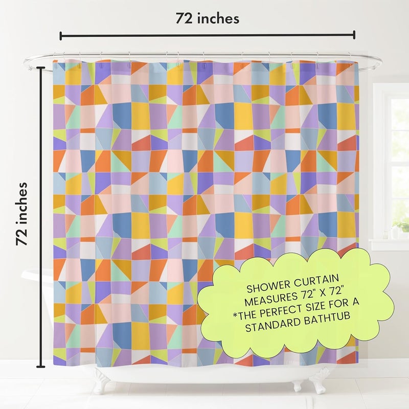 Worthwhile Goods Pastel Abstract Print Shower Curtain - Mosaic Pattern - Modern Coloruful Home Decor - Scandi Style Fabric Shower Curtain for Any Bathroom - 72x72 Inches (Mosaic Pastel) - Image 3